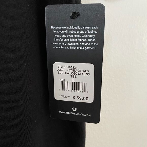 True Religion Men's T Shirt Black Graphic Buddha Logo Tee Short Sleeve Large NWT - Picture 9 of 9